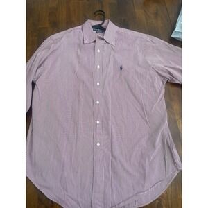 Polo‎ Ralph Lauren Shirt Mens 16.5  34/35 Red Stripes Long Sleeve Classic Fit